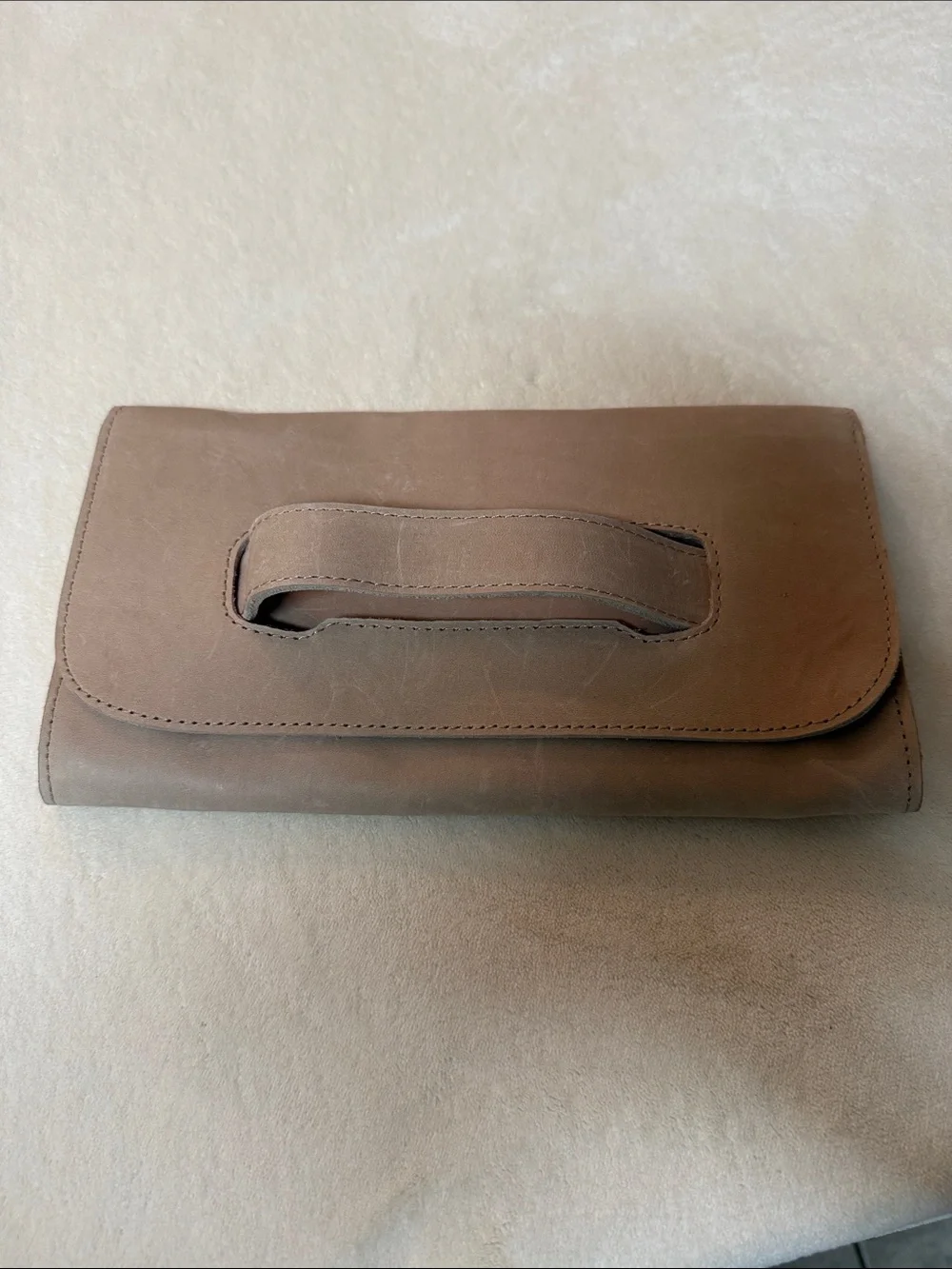 Able Taupe Leather Clutch with Top Handle
